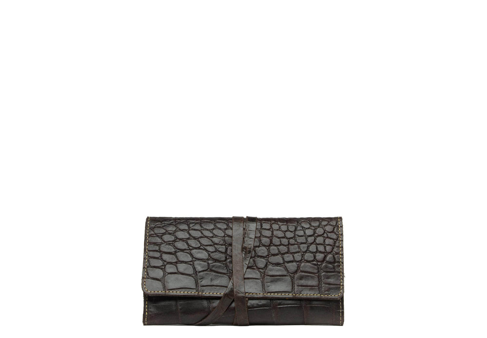 UnoEth Mesale Croc Print Leather Wrap Wallet - Almond Brown - Handmade in Ethiopia