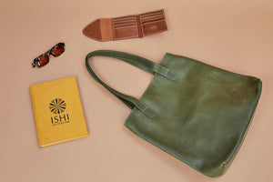 UnoEth Hanna Leather Tote - Forest Green - Handmade in Ethiopia