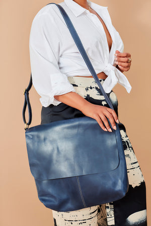 UnoEth Telak Leather Messenger Bag - Nile Blue - Handmade in Ethiopia