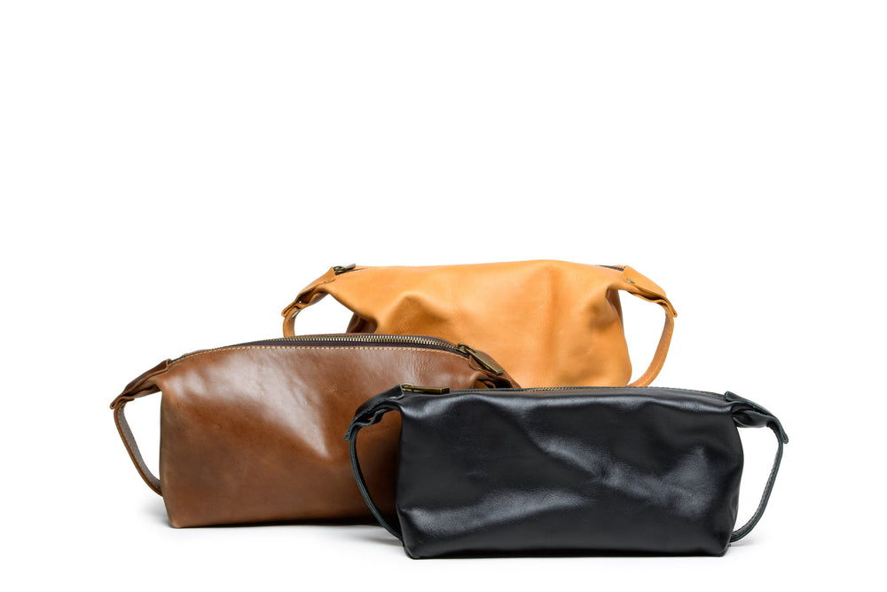SAMPLE SALE - Abel Leather Toiletry Travel Pouch - Almond Brown