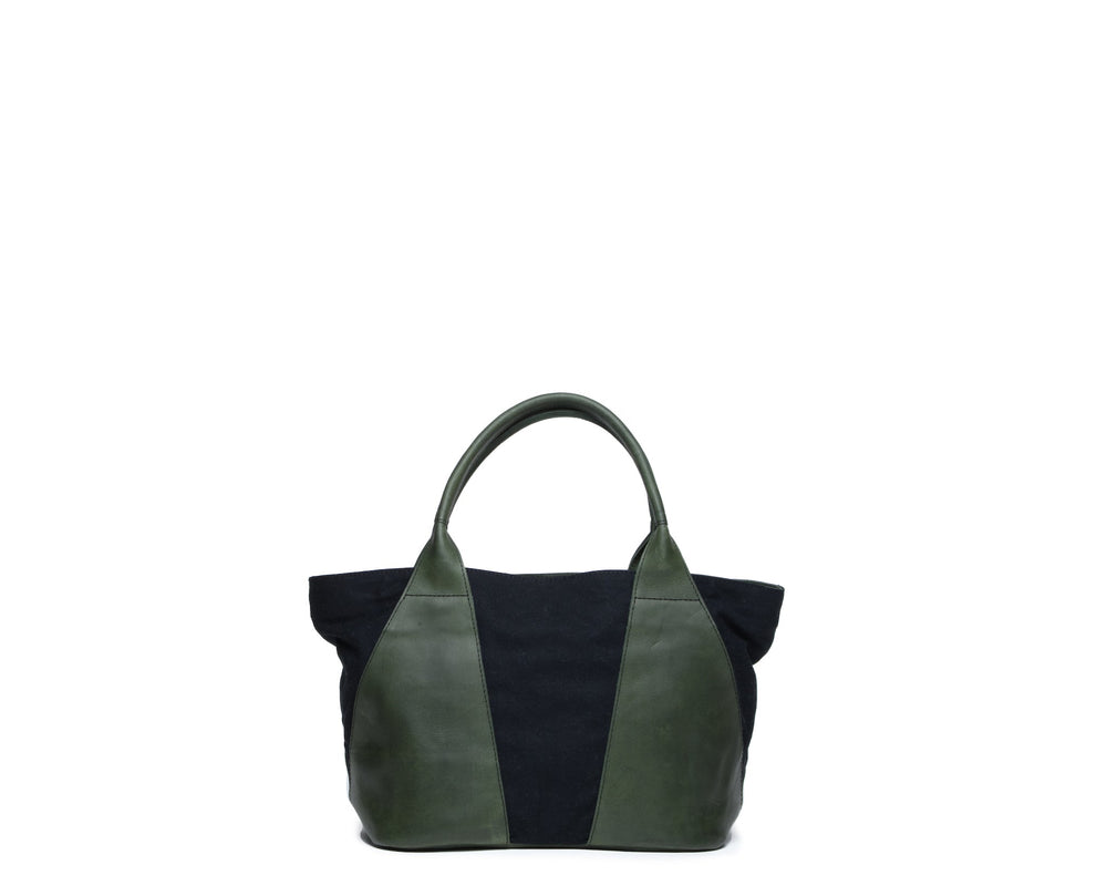 SAMPLE SALE Liya Canvas and Leather Handbag - Black and Forest Green