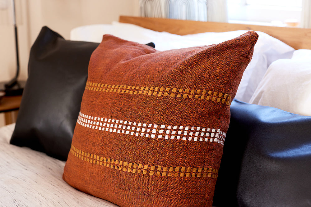 Zoya Cotton Embroidered Pillow Cover - Rust