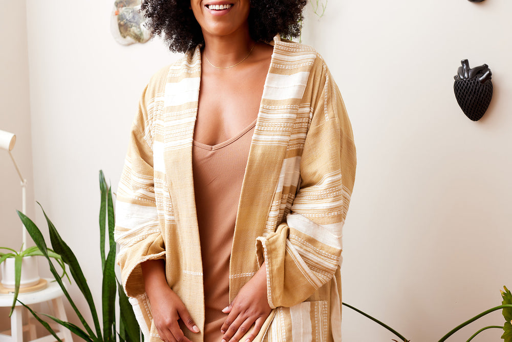 
            
                Load image into Gallery viewer, Aiyana Handwoven Cotton Robe - Tan
            
        
