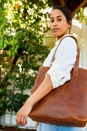 UnoEth Hanna Leather Tote - Almond Brown - Handmade in Ethiopia