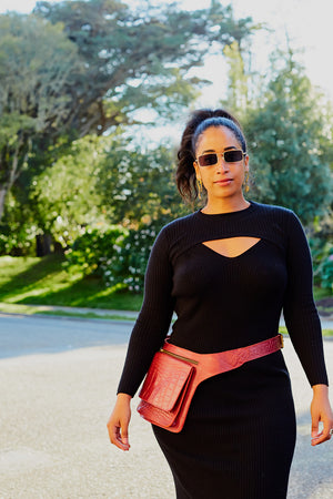 UnoEth Mekane Leather Fanny Pack - Red Croc Print - Handmade in Ethiopia