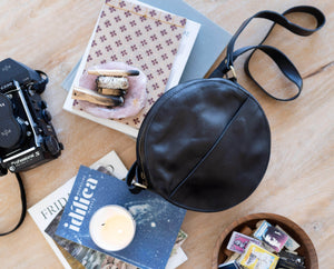 
            
                Load image into Gallery viewer, UnoEth Zuri Leather Circle Bag - Black - Handmade in Ethiopia
            
        