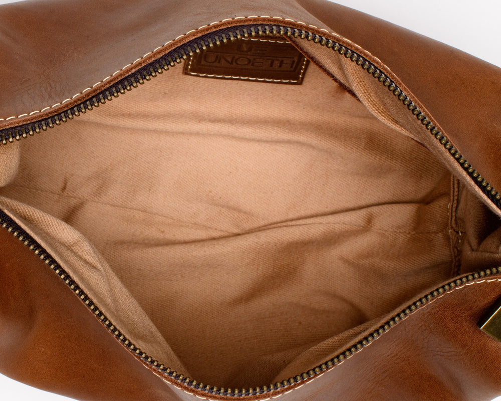 UnoEth Abel Leather Toiletry Travel Pouch - Almond Brown - Handmade in Ethiopia