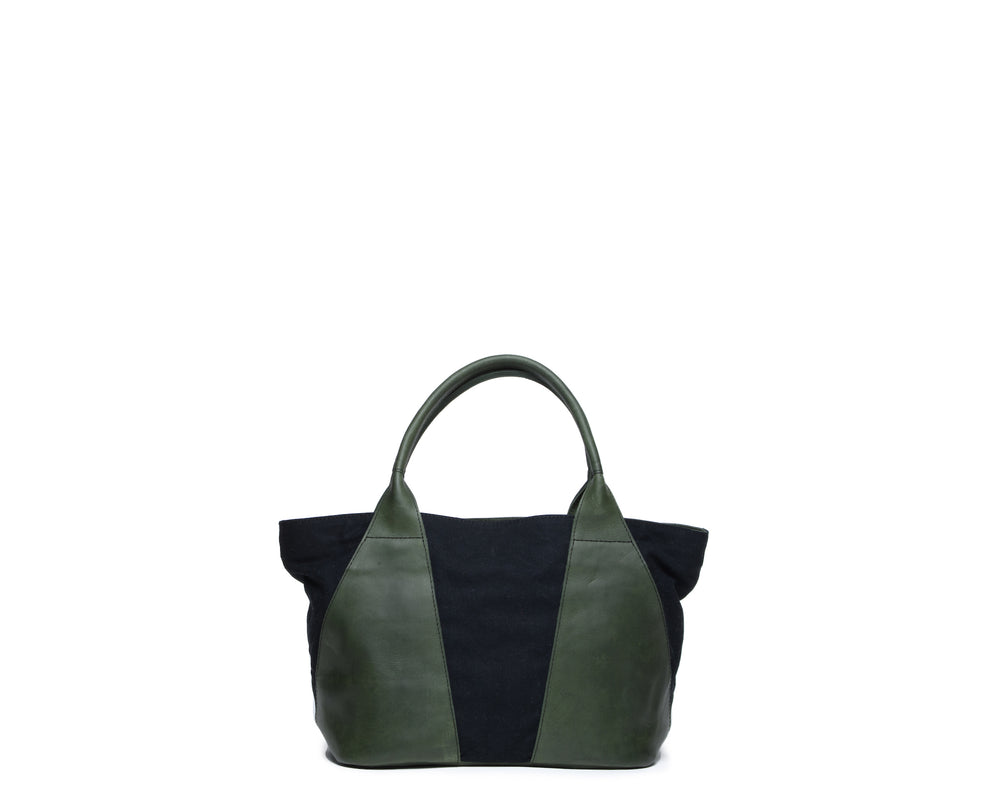 Liya Canvas and Leather Handbag - Black and Forest Green