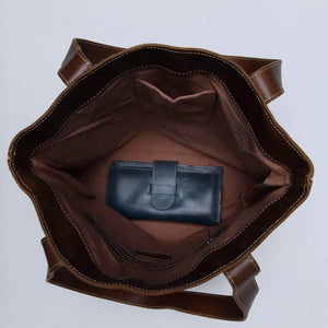 UnoEth Hanna Leather Colorblock Tote - Walnut/Almond Brown - Handmade in Ethiopia
