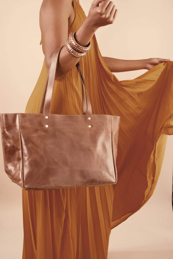 Sheba Leather Tote - Almond Brown - UnoEth