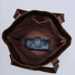 Hanna Leather Tote - Almond Brown