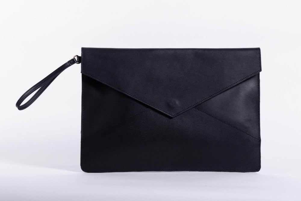 Zahra Leather Envelope Clutch - Black