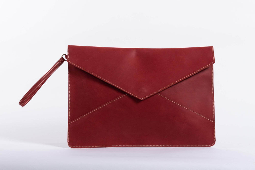 SAMPLE SALE - Zahra Leather Envelope Clutch - Red