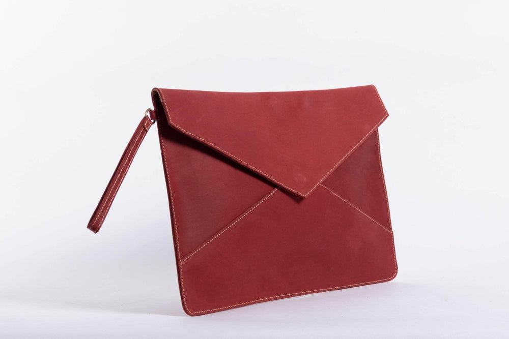 Zahra Leather Envelope Clutch - Red - UnoEth