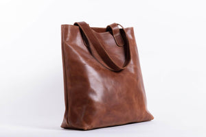 Hanna Leather Tote - Almond Brown