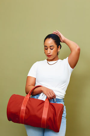 Amadi Canvas and Leather Gym Bag - Red