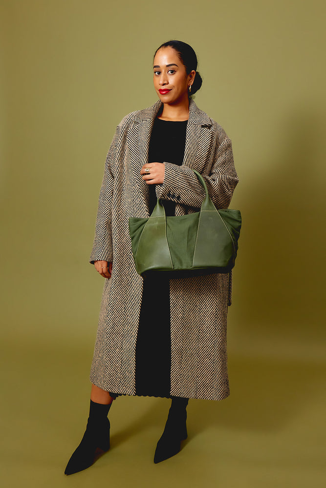 
            
                Load image into Gallery viewer, Liya Canvas and Leather Handbag - Forest Green
            
        