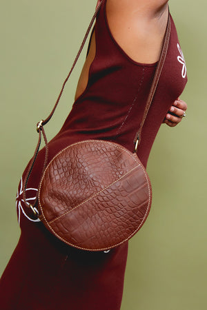 Zuri Leather Circle Bag - Almond Brown Croc Print