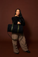 Amadi Canvas and Leather Gym Bag - Black and Forest Green