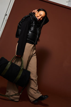 Amadi Canvas and Leather Gym Bag - Black and Forest Green