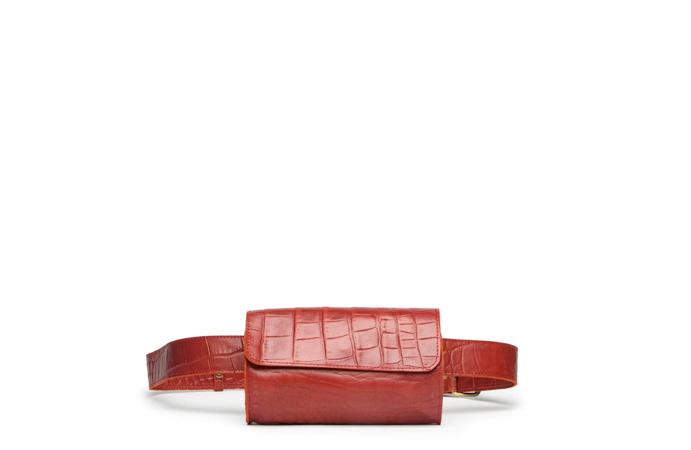 Bintu Barrel Leather Fanny Pack -  Red Croc Print