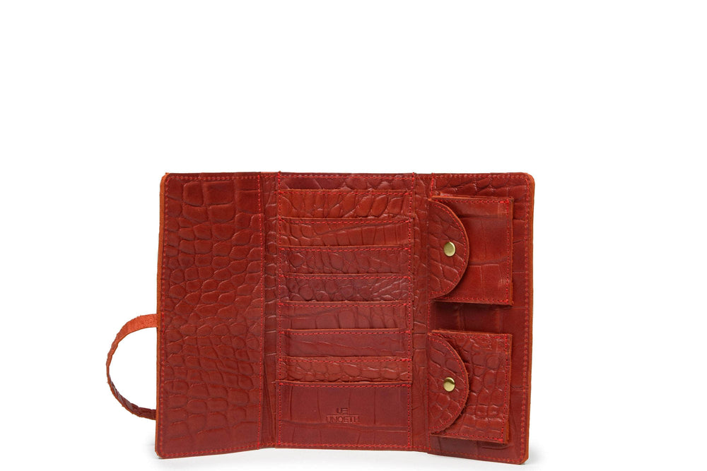 UnoEth Mesale Croc Print Leather Wrap Wallet - Red - Handmade in Ethiopia
