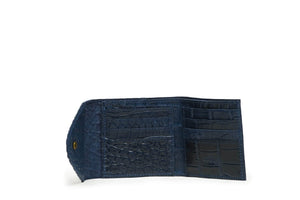 
            
                Load image into Gallery viewer, UnoEth Dessi Leather Tri-fold Wallet - Nile Blue Croc Print - Handmade in Ethiopia
            
        