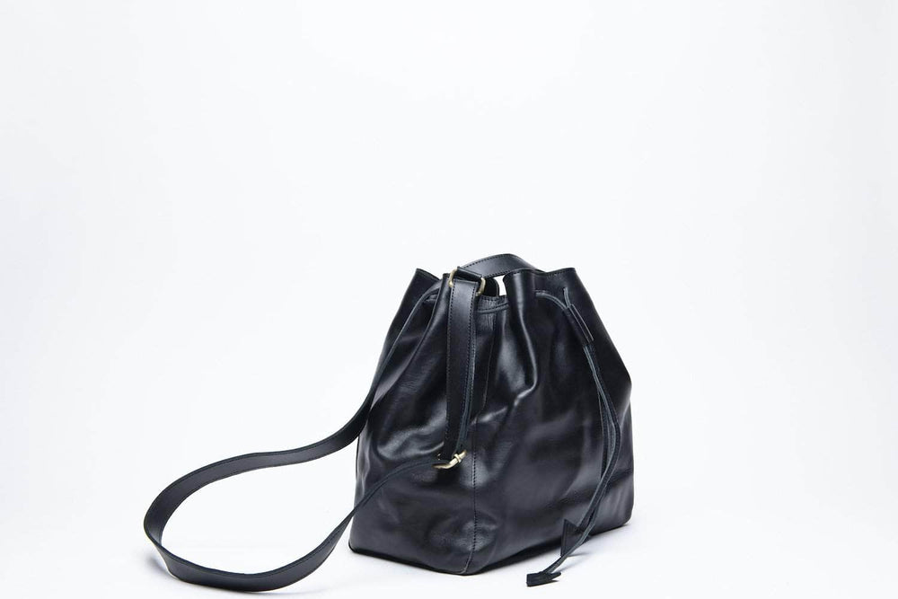Konjo Leather Bucket Bag - Black - UnoEth