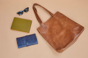 Hanna Leather Tote - Almond Brown