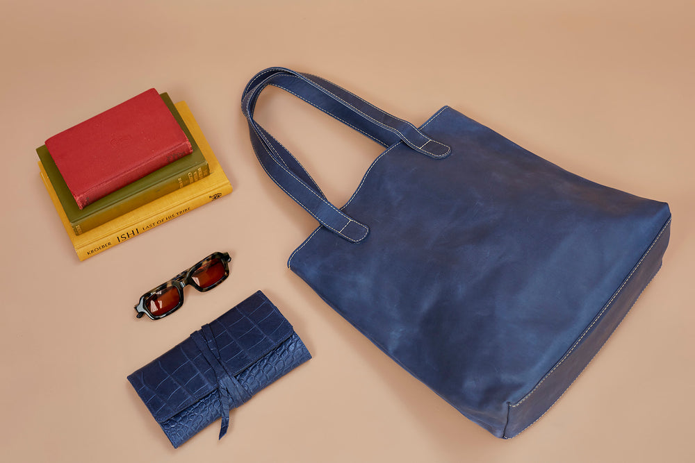 UnoEth Hanna Leather Tote - Nile Blue - Handmade in Ethiopia