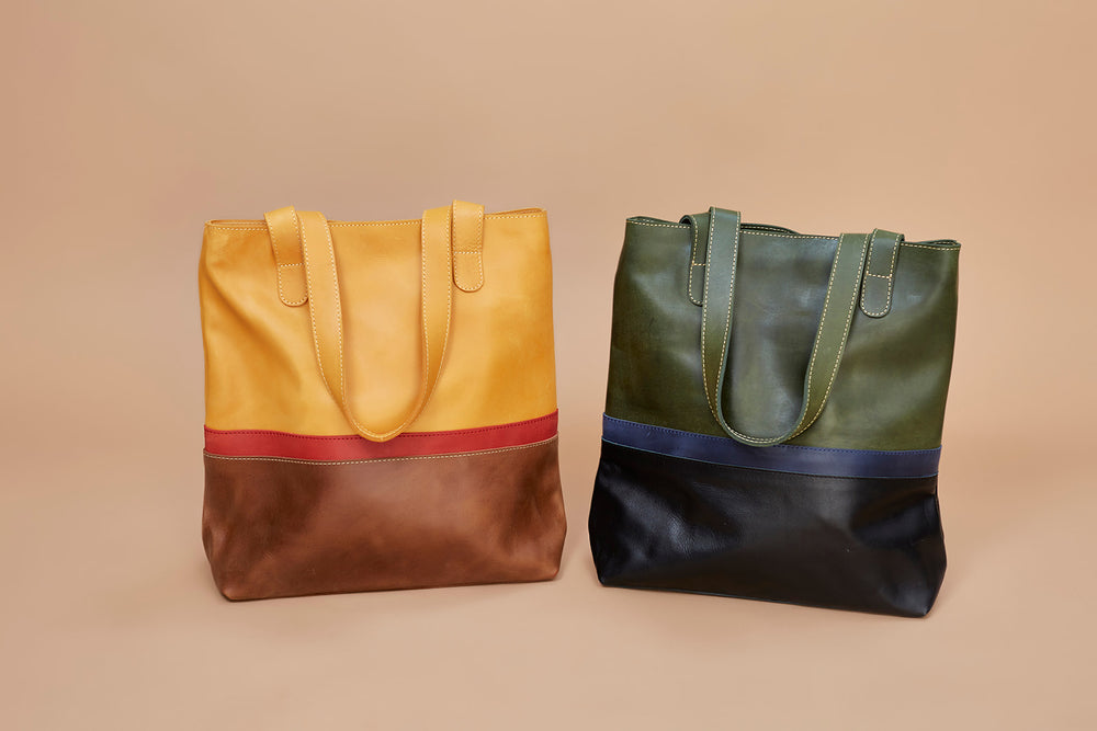 
            
                Load image into Gallery viewer, UnoEth Hanna Leather Colorblock Tote - Handmade in Ethiopia
            
        