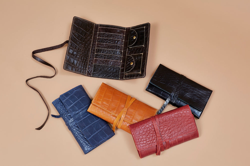 UnoEth Mesale Croc Print Leather Wrap Wallet - Handmade in Ethiopia